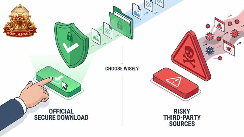 Người dùng đang tải ứng dụng trên điện thoại với cảnh báo bảo mật an toàn.